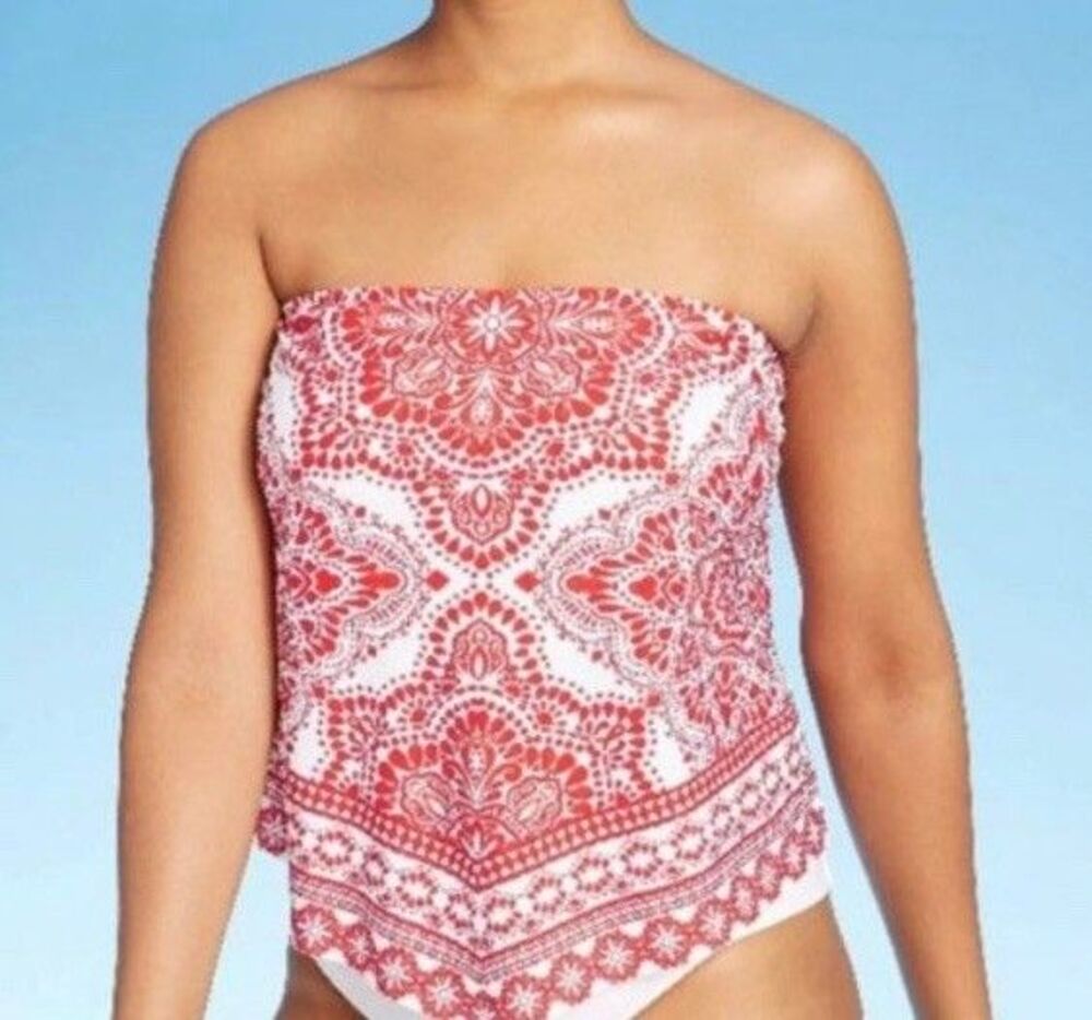 Kona Sol Red and White Strapless One-Piece Swim Tankini